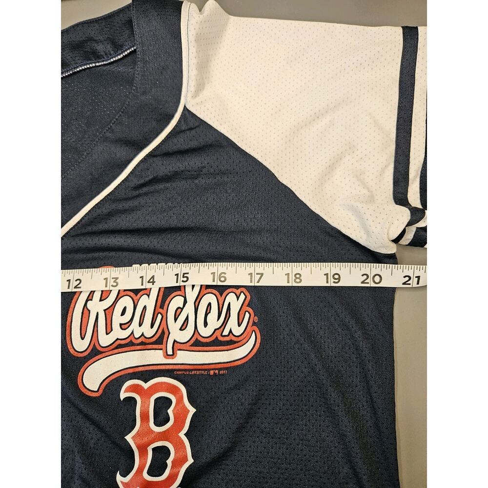 Boston Red Sox MLB Navy/White Button-Up Jersey Shirt KIDS Size L - Picture 6 of 7